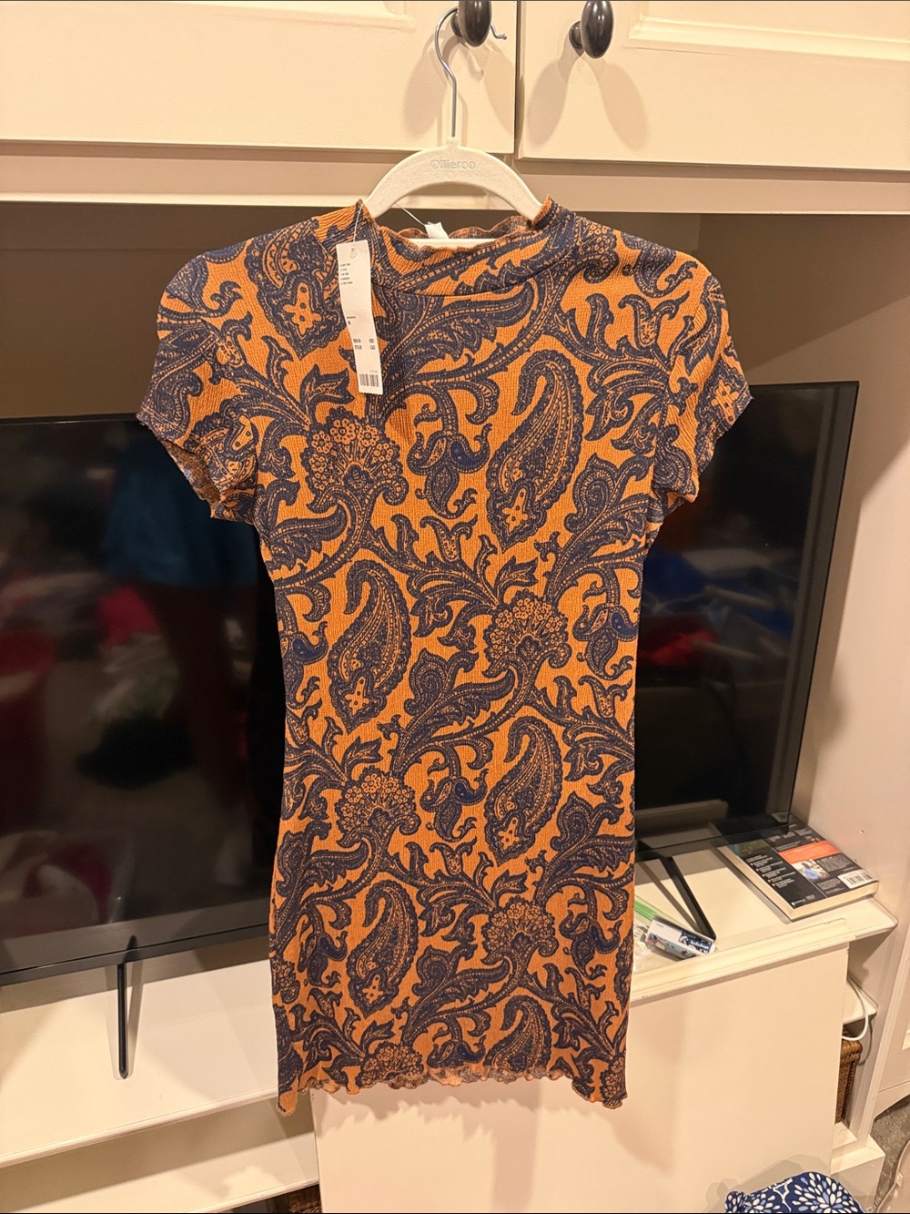Women's brown and navy Paisley Short Sleeve Dress